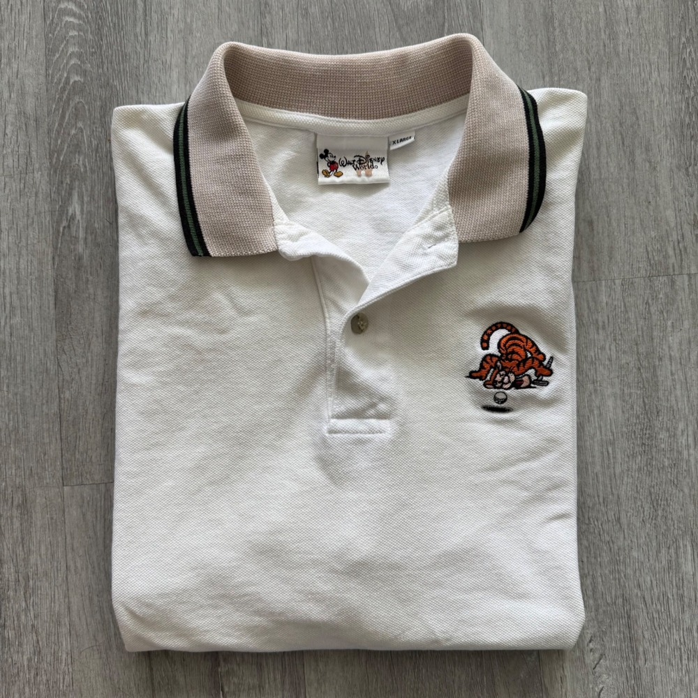 Vintage Walt Disney World Tigger Golf Polo Shirt Mens XL White Short Sleeve